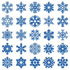 Blue snowflake icons collection  in line style isolated on white background.