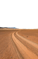 Empty Road to nowhere in the Namibian desert on a transparent background