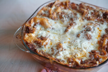 Home-made Italian Classic lasagna, for any one who need a stock image of not-so-good lasagna