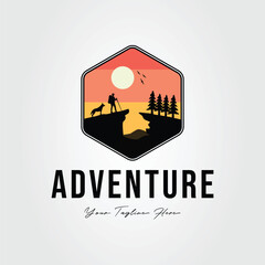 adventure or silhouette adventurer with wolf logo vector illustration design