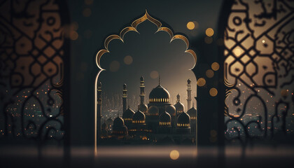 Arab Mosque in the night islamic background ai generative