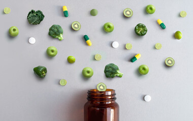 Green vitamins antioxidants concept