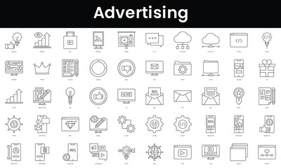 Fototapeta na wymiar Set of outline advertising icons. Minimalist thin linear web icon set. vector illustration.