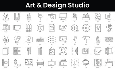 Fototapeta na wymiar Set of outline art and design studio icons. Minimalist thin linear web icon set. vector illustration.