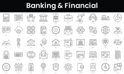Fototapeta na wymiar Set of outline banking and financial icons. Minimalist thin linear web icon set. vector illustration.