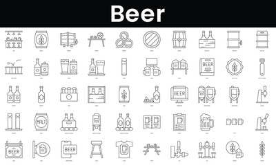 Fototapeta na wymiar Set of outline beer icons. Minimalist thin linear web icon set. vector illustration.