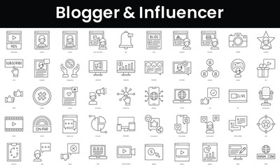 Fototapeta na wymiar Set of outline blogger and influencer icons. Minimalist thin linear web icon set. vector illustration.