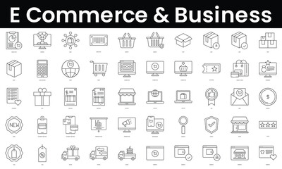 Set of outline e commerce and business icons. Minimalist thin linear web icon set. vector illustration.