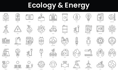 Fototapeta na wymiar Set of outline ecology and energy icons. Minimalist thin linear web icon set. vector illustration.