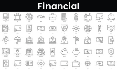 Set of outline financial icons. Minimalist thin linear web icon set. vector illustration.