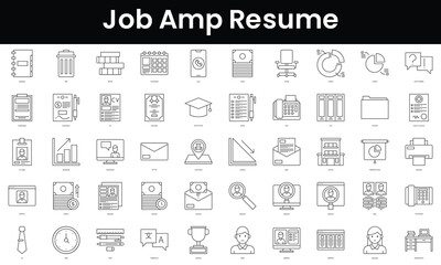 Set of outline job amp resume icons. Minimalist thin linear web icon set. vector illustration.