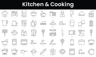 Fototapeta na wymiar Set of outline kitchen and cooking icons. Minimalist thin linear web icon set. vector illustration.