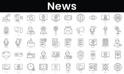 Set of outline news icons. Minimalist thin linear web icon set. vector illustration.
