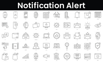 Set of outline notification alert icons. Minimalist thin linear web icon set. vector illustration.