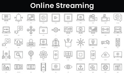 Set of outline online streaming icons. Minimalist thin linear web icon set. vector illustration.