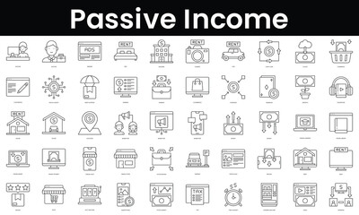 Fototapeta na wymiar Set of outline passive income icons. Minimalist thin linear web icon set. vector illustration.