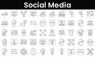 Set of outline social media icons. Minimalist thin linear web icon set. vector illustration.