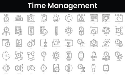 Set of outline time management icons. Minimalist thin linear web icon set. vector illustration.