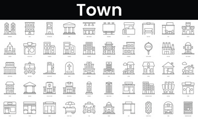 Set of outline town icons. Minimalist thin linear web icon set. vector illustration.