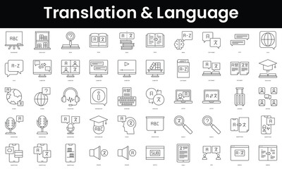 Fototapeta na wymiar Set of outline translation and language icons. Minimalist thin linear web icon set. vector illustration.
