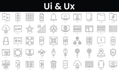 Set of outline ui and ux icons. Minimalist thin linear web icon set. vector illustration. - obrazy, fototapety, plakaty