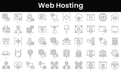 Set of outline web hosting icons. Minimalist thin linear web icon set. vector illustration.