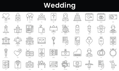 Set of outline wedding icons. Minimalist thin linear web icon set. vector illustration.