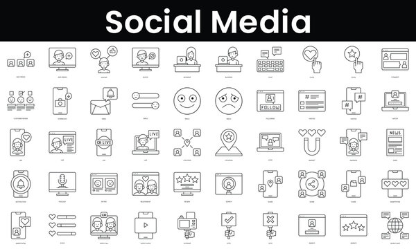 Set of outline social media icons. Minimalist thin linear web icon set. vector illustration.