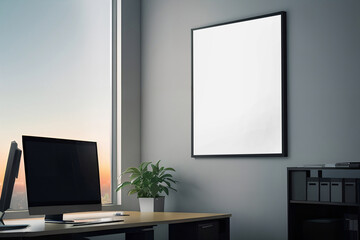 Mockup of blank frame in office interior