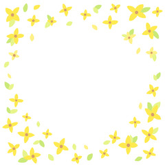 Forsythia and leaf frame illustration , 개나리와 잎 프레임 일러스트