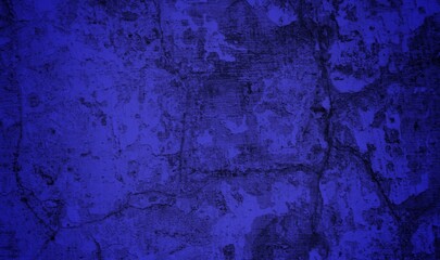 background concept using old cracked wall material in blue color with dark side, peeled off wall surface form abstract art, old wall background full of cracks and moss