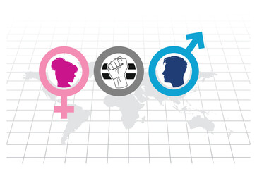 A gender sign symbolizes this concept, depicted in a modern flat design in this vector illustration. man and women sex equality, flat vector illustration 