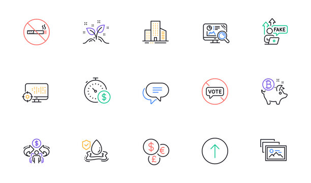 Seo, Money currency and Last minute line icons for website, printing. Collection of Fake internet, No smoking, Photo album icons. Swipe up, Buildings, Flood insurance web elements. Vector