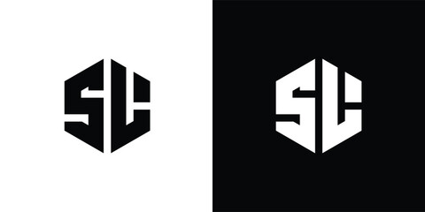 Letter S L Polygon, Hexagonal Minimal Logo Design On Black And White Background