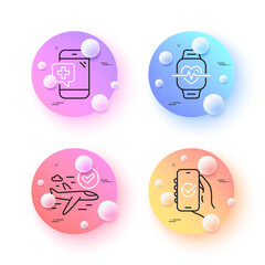 Medical phone, Approved app and Confirmed flight minimal line icons. 3d spheres or balls buttons. Cardio training icons. For web, application, printing. Vector