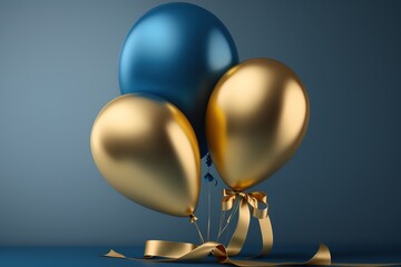 colorful balloons, gold, white, blue. generative AI