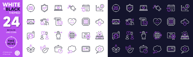 Fototapeta Reject certificate, Notification calendar and Typewriter line icons for website, printing. Collection of Teamwork questions, Talk bubble, Safe box icons. Organic product, Loyalty star. Vector obraz