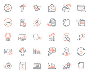 Education icons set. Included icon as Approved document, Victory and Lawyer web elements. Music book, Clipboard, Fake news icons. Bill accounting, Inspect, Wallet web signs. Inspiration. Vector
