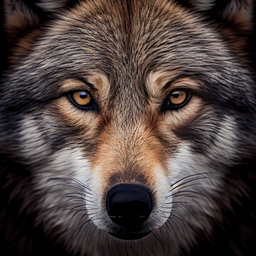 A Closer Look at the Majestic Wild Wolf: Wildlife Portrait of a Grey Predator Mammal: Generative AI