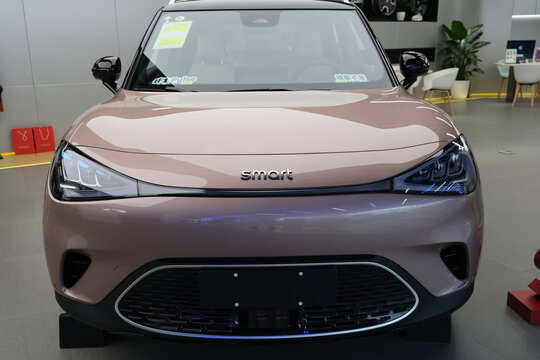 Shanghai,China-March.4th 2023: front of Smart electric car in store. Smart is a German automotive marque established by Mercedes-Benz AG and Zhejiang Geely Holding Group
