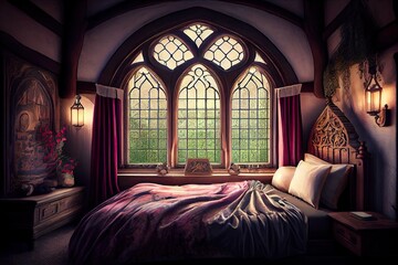 Royal Comfort in a Medieval Bedchamber: A Pillow-Soft Bed and Candle-Lit Palace: Generative AI