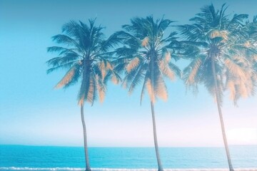 Fototapeta na wymiar Palm trees and sea. Generative AI