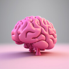 3d pink brain. Cute realistic design. AI Generated