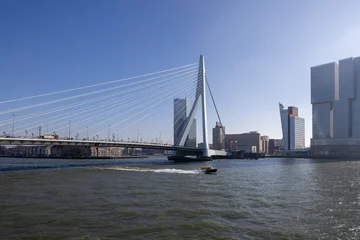 Foto op Canvas The Erasmus Bridge in Rotterdam - The Netherlands with the head of south and a watertaxi © Jane