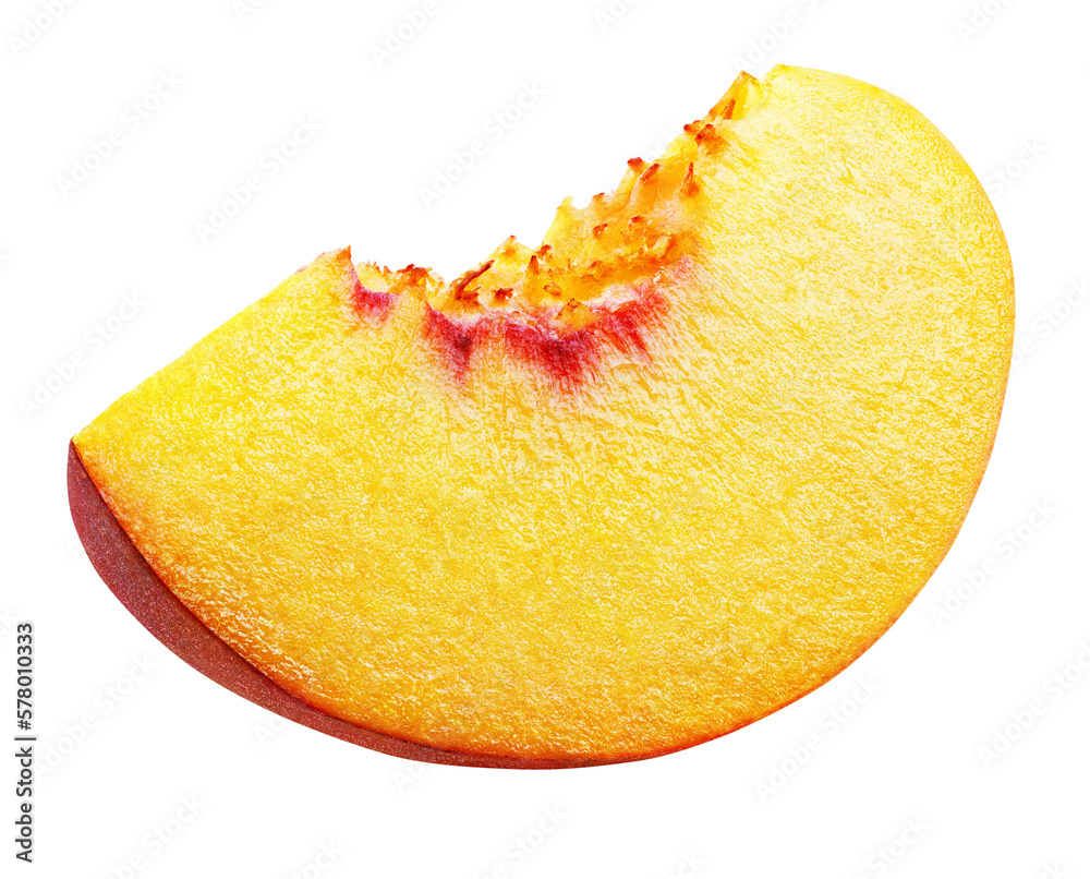 Wall mural slice of ripe peach fruit isolated on transparent background. full depth of field. - Wall murals