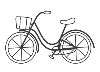 Fototapeta na wymiar Black and white bicycle with basket. Linear illustration.