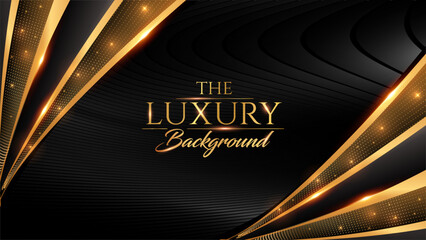Black Golden Side Corner Wave Flowing Lines Award Background. Trophy on Luxury Background. Modern Abstract Design Template. LED Visual Motion Graphics. Wedding Invitation Poster. Certificate Design.