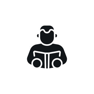 Man reading a book simple glyph icon. Vector solid isolated black logo illustration.