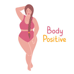 Body positive girl, beautiful woman. Vector Illustration for printing, backgrounds and packaging. Image can be used for greeting cards, posters, stickers and textile. Isolated on white background.