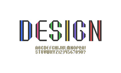 Tech font alphabet from double line, minimal technology style letters and numbers made in parallel ribbon